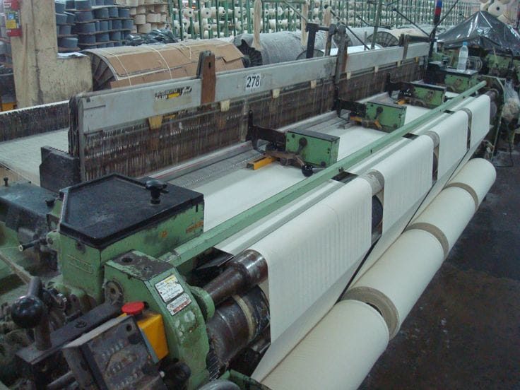 Fabric on the loom at Shree Nakoda Impex, Bhilwara