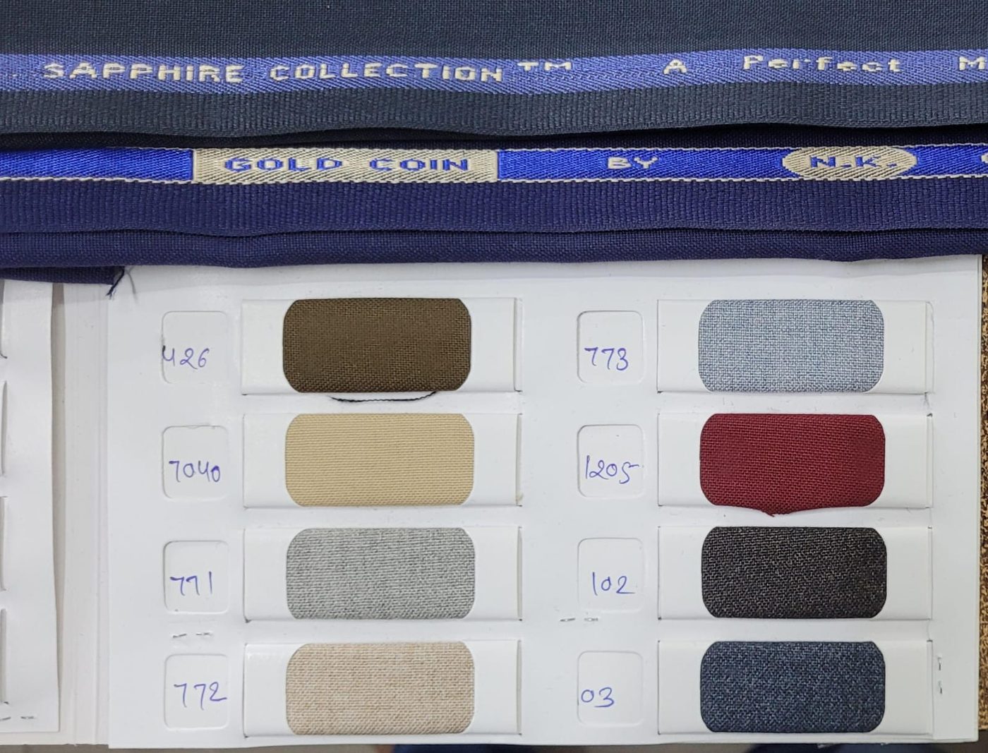 Sapphire Collection and Gold Coin shade card, additional numbered fabric swatches
